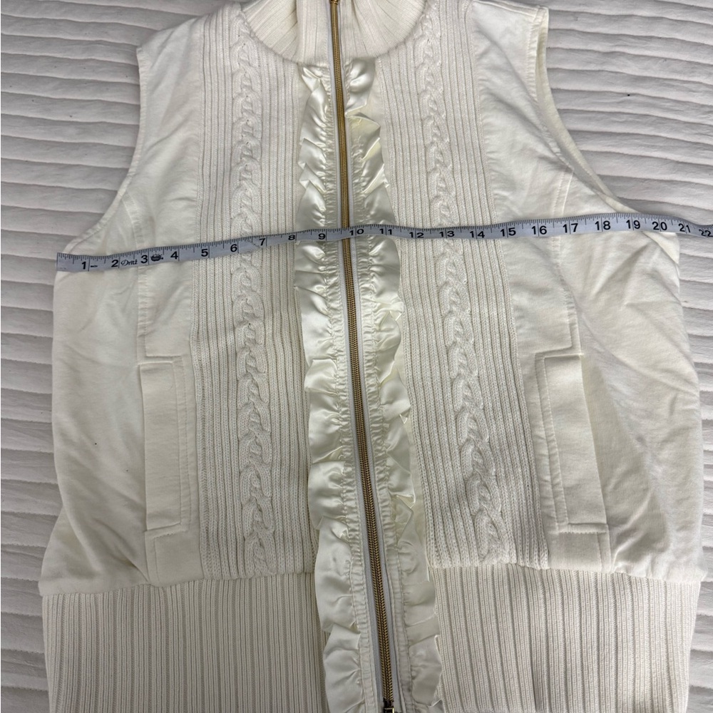 Draper’s & Damon’s Ivory Cable Knit Vest Ruffle Zip Preppy Classic Size L - Picture 6 of 7